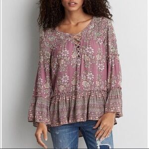 American Eagle Floral Bell Sleeve Tunic